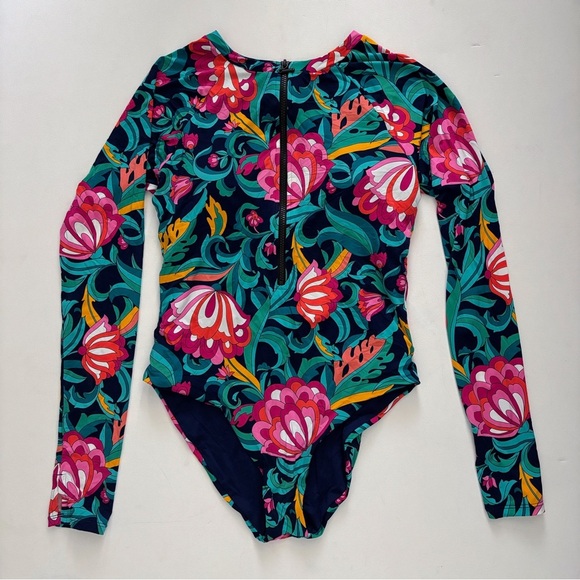 TRINA TURK SWIM India Garden Paddle Suit floral cut out long sleeve large - Picture 2 of 9